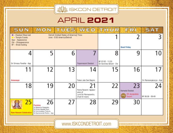 Calendar – ISKCON Detroit