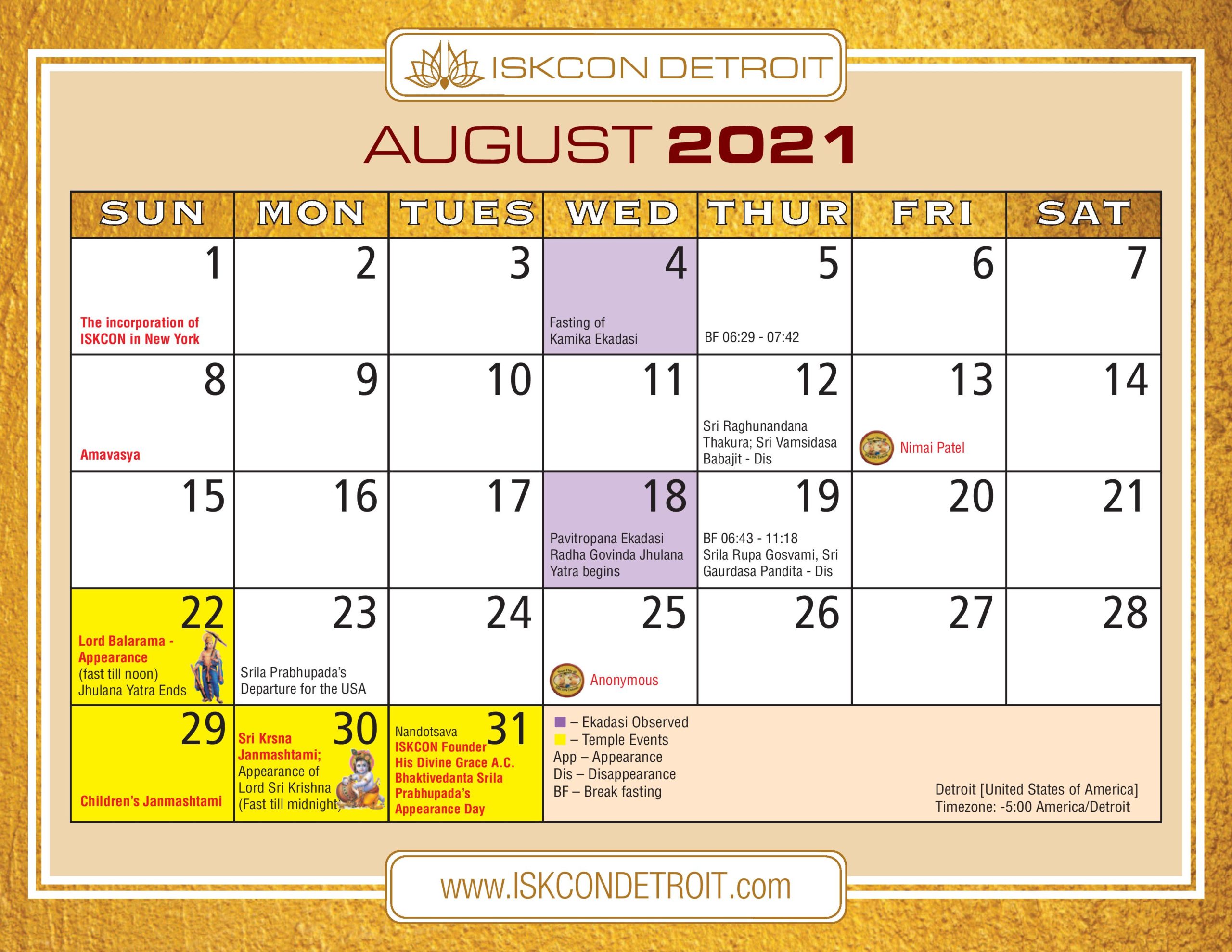 Iskcon Ekadashi Calendar 2022 Customize and Print