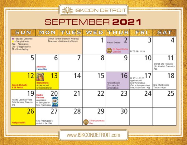 Calendar – ISKCON Detroit